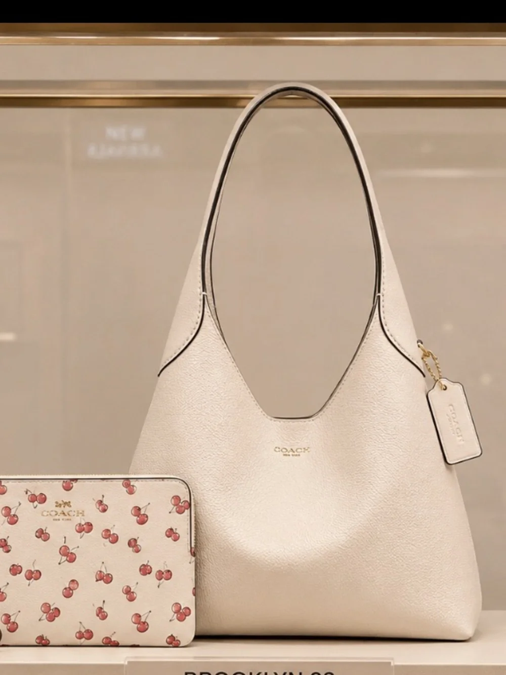 Coach White Leather Wristlet with Red Cherry Print
